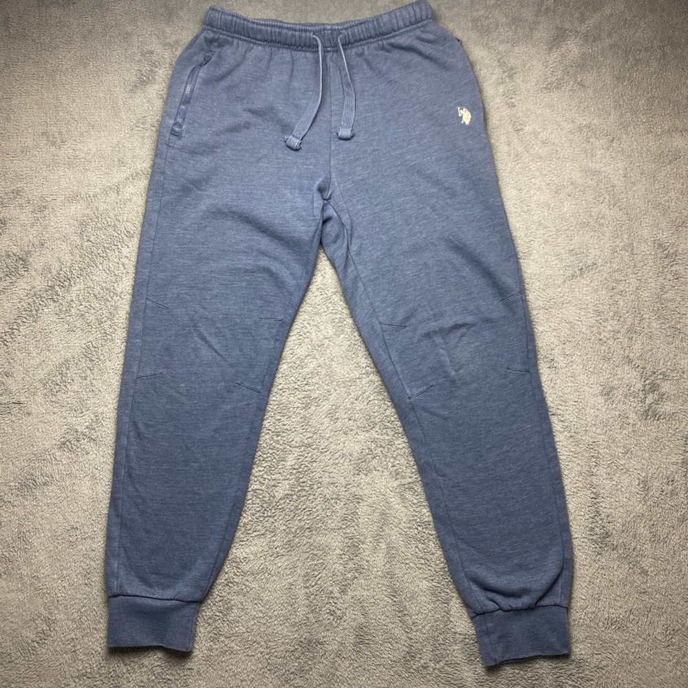US Polo Assn Jogger Sweatpants Mens Small Blue Heathered Fleece Zip Pockets